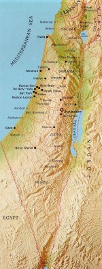 Oversigtskort over Israel, Samaria, Judæa, Golan og Gazastriben