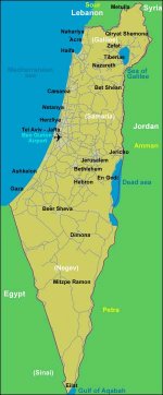 Oversigtskort over Israel, Samaria, Juda, Golan og Gazastriben