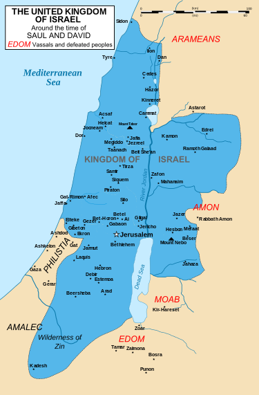 Kort med Det Forenede Kongerige Israel r 1047 - 930 f.Kr.